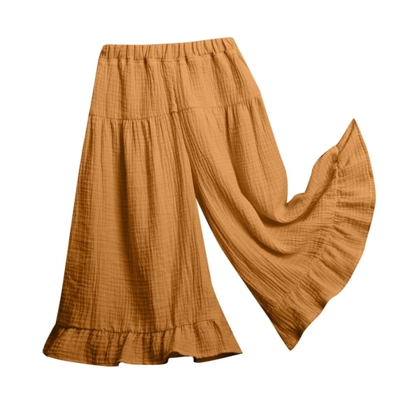 XXWXYD Little Girls Palazz𝗈 Pants Toddler Girls Palazz𝗈 Pants Flowy Wide Leg Cotton Linen Pants Kids Toddler Baby Elastic Waist Loose Ruffled Trousers
