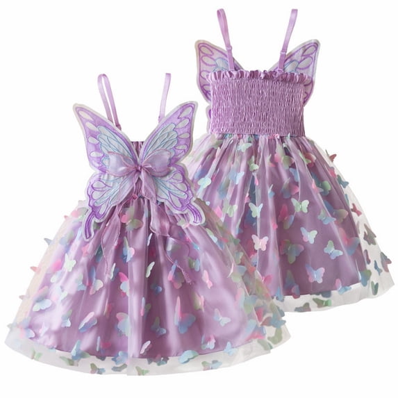 XXWXYD Little Girls Princess Tulle Par𝗍y Dress Big Butterfly Spaghetti Straps Sleeveless High Waist Pleated Swing Tutu Dresses for Girls Toddler Kids Children Outfit