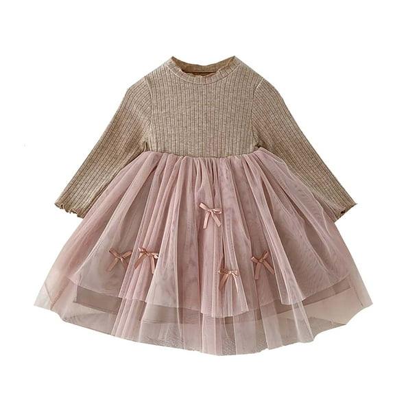 XXWXYD Mesh Overlay Long Sleeve Dress, Spring Autumn Transitional Layering Dress, Fashionable Base Layer Skirt for Girls Outdoor Activities