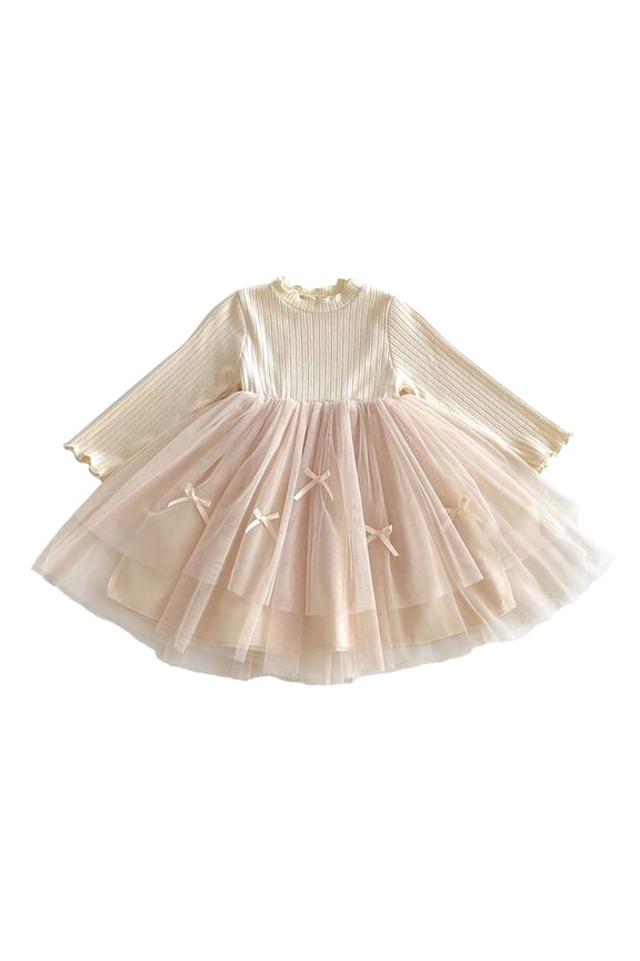Mesh Overlay Long Sleeve Dress, Spring Autumn Transitional Layering Dress, Fashionable Base Layer Skirt for Girls Outdoor Activities