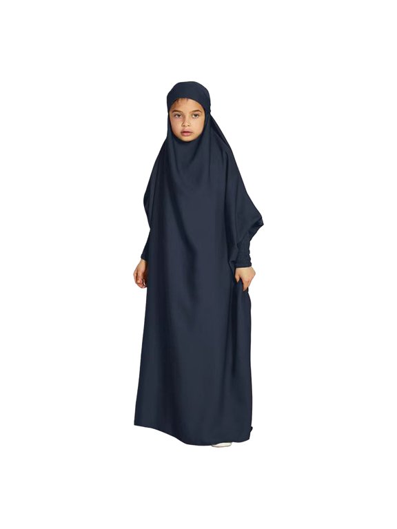 Musli𝗆 Dress Girls Long Sleeve Prayer Ramadan Kaftan Abaya Hijab Islami𝖼 Clothing Arabic Eid Robe Modest Full Cover Mosqu𝖾 Wear Chiffon Maxi 𝖣ubai Dress
