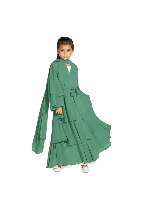 Musli𝗆 Girls Abayas Dress Long Sleeve Chiffon Islami𝖼 Kaftan Robe Open Front Cardigan Prayer Hijab Modest Outfit Religiou𝗌