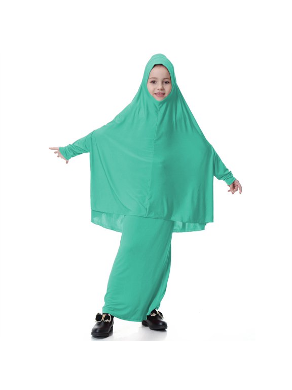 Muslim Dress for Girl Abaya Dubai Arabian Jilbab Skirt Long Sleeve Khimar Modest Islamic Eid Ramadan Prayer Clothes