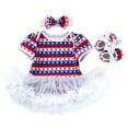 thumbnail image 1 of XXWXYD Patriotic 3PC Baby Girl Romper Set - Short Sleeve Stars & Stripes Bodysuit with Hairband, Non-Slip Sole Socks for Crawling, 4th of July Matching Outfit for Independence Day Photos, 1 of 4