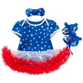 thumbnail image 1 of XXWXYD Patriotic 3PC Baby Girl Romper Set - Short Sleeve Stars & Stripes Bodysuit with Hairband, Non-Slip Sole Socks for Crawling, 4th of July Matching Outfit for Independence Day Photos, 1 of 4