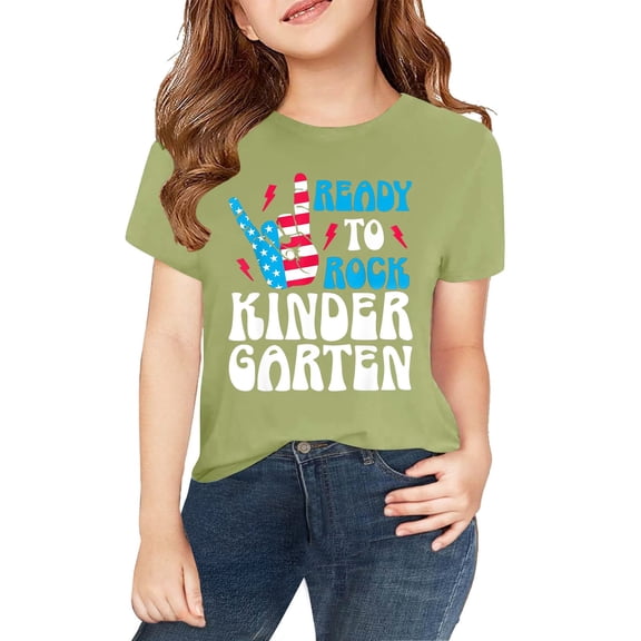 XXWXYD Patriotic Print Crewneck T-Shirt, Red White Blue Cotton Short Sleeve Top, Memorial Day Apparel for Toddlers Kids 2-13 Years
