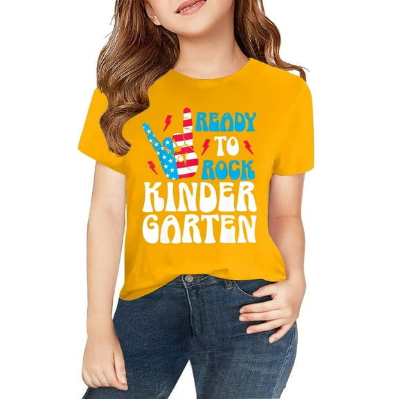 XXWXYD Patriotic Print Crewneck T-Shirt, Red White Blue Cotton Short Sleeve Top, Memorial Day Apparel for Toddlers Kids 2-13 Years