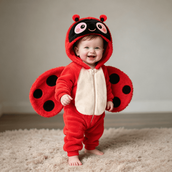 XXWXYD Plush Hooded Jumpsuit for Infant Baby Boys Girls Toddlers Lady-bug Animal Zip Romper with 3D Antennae and Detachable Wings Soft Outfit for Dress Up
