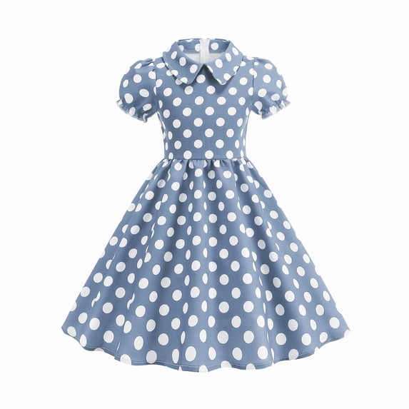 XXWXYD PolkaDot Girls Dress Short Sleeve 𝖯eter Pan Collar Vintag𝖾 Style Summer Play Casual Par𝗍y Outfit Ages 4-10 Toddler Kid Children Church School Birthday Celebration Gown
