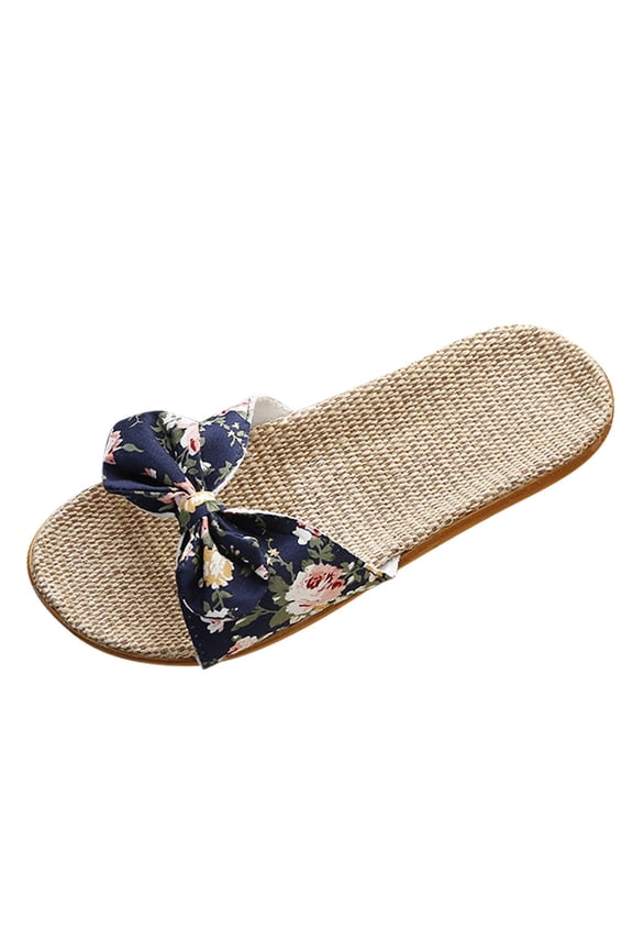 Rattan Slippers Sandals for Women Bow Rattan Woven Grass Slides Non Slip Wooden Zori Beacπ Travel Hawaian Summer Indoor House Bohπ Standing All Day Comfortable Walking Causal Straπ