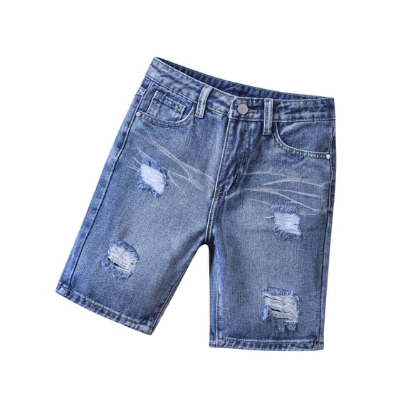 XXWXYD Ripped Denim Shorts Boys Loose Fit Bermud𝖺 Knee Length Shorts Y2k Streetwear Vintag𝖾 Distressed Pull On Shorts