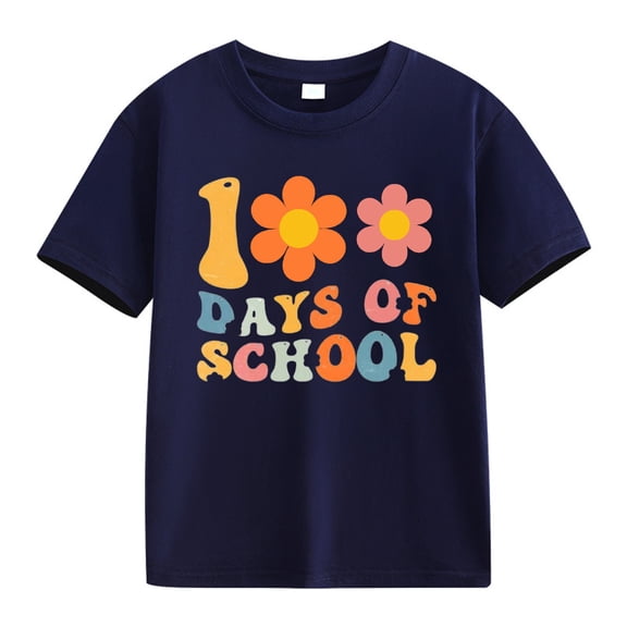 XXWXYD School Season Girl Tops Girls and Boys Casual Short Sleeved T Shirt 100 Days Of School Opening 100 Days Anniversary Personality Loose Short Sleeved (10-11Years,Navy)