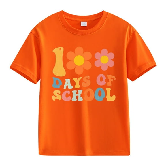 XXWXYD School Season Girl Tops Girls and Boys Casual Short Sleeved T Shirt 100 Days Of School Opening 100 Days Anniversary Personality Loose Short Sleeved (12-13 Years,Orange)