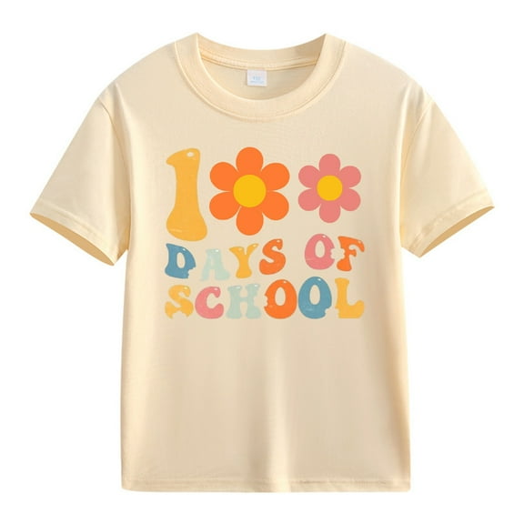 XXWXYD School Season Girl Tops Girls and Boys Casual Short Sleeved T Shirt 100 Days Of School Opening 100 Days Anniversary Personality Loose Short Sleeved (3-4 Years,Beige)