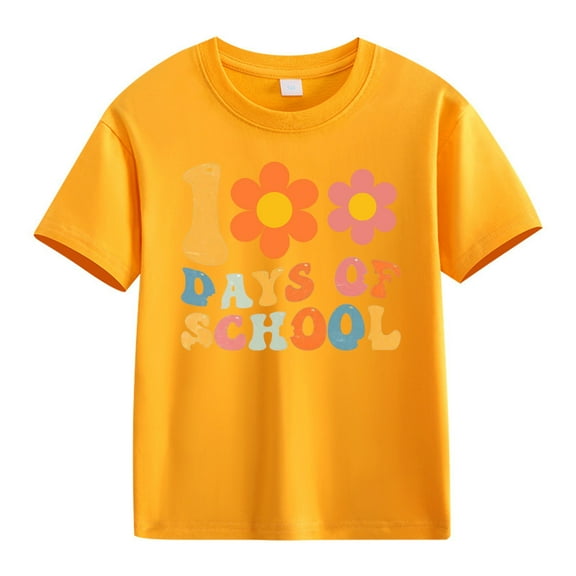 XXWXYD School Season Girl Tops Girls and Boys Casual Short Sleeved T Shirt 100 Days Of School Opening 100 Days Anniversary Personality Loose Short Sleeved (8-9 Years,Yellow)