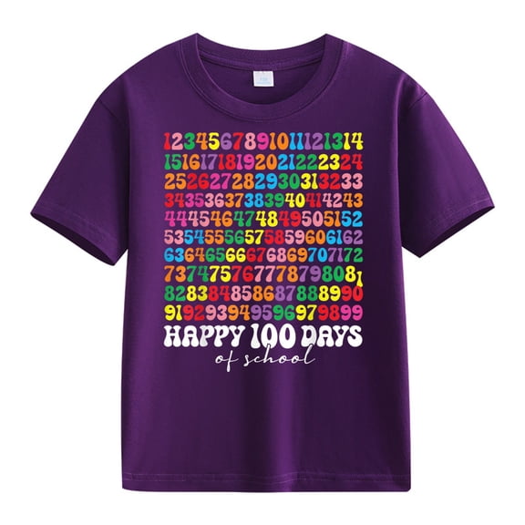 XXWXYD School Season Girls Top Girls and Boys Casual Short Sleeved T Shirt 100 Days Of School Opening 100 Days Anniversary Personality Loose Short Sleeved (8-9 Years,Purple)