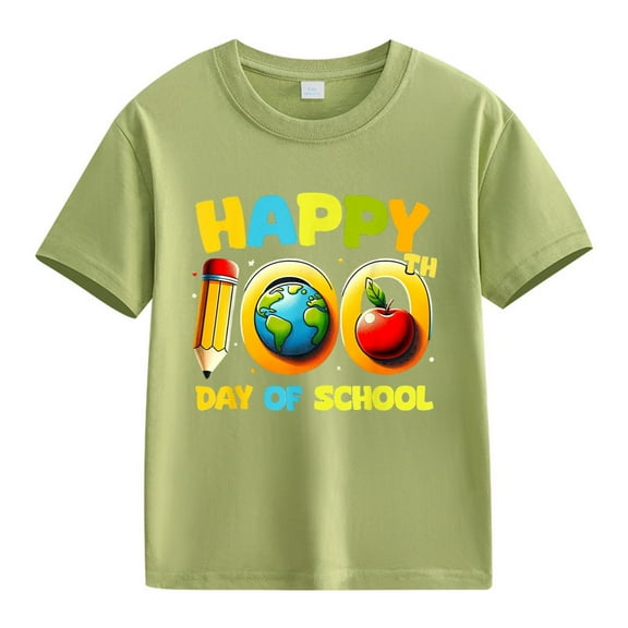 XXWXYD School Season Kids Tops Girls and Boys Casual Short Sleeved T Shirt 100 Days Of School Opening 100 Days Anniversary Personality Loose Short Sleeved (10-11Years,AG)