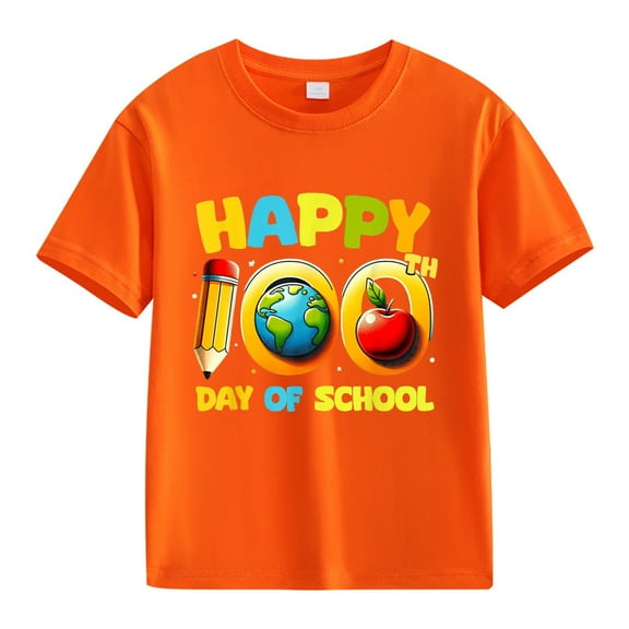 XXWXYD Clearence Boys & Girls 100 Days of School T-Shirt Soft Cotton Short Sleeve Loose Fit Top with Anniversary Print Breathable Summer Short-Sleeve Tops For Active Girls