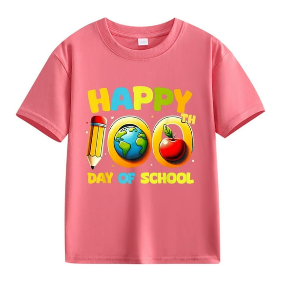 XXWXYD School Season Kids Tops Girls and Boys Casual Short Sleeved T Shirt 100 Days Of School Opening 100 Days Anniversary Personality Loose Short Sleeved (8-9 Years,Hot Pink)