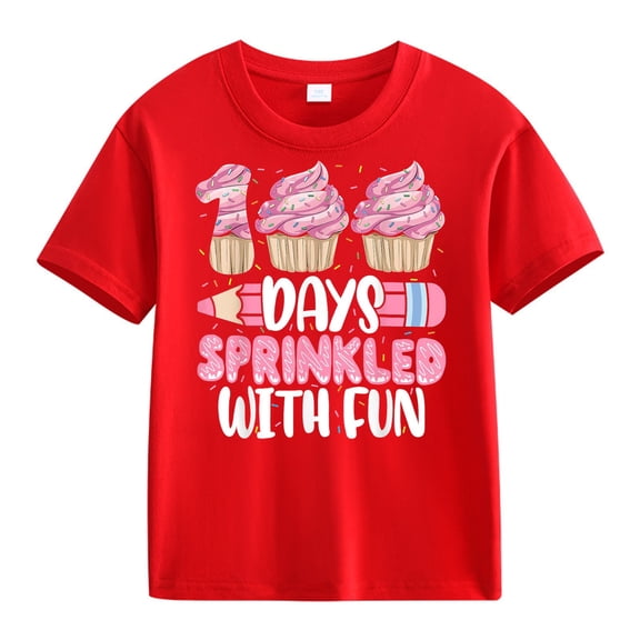 XXWXYD School Season Toddler Boy Clothes Girls and Boys Casual Short Sleeved 100 Days Of School Opening 100 Day Anniversary Personality Loose Short Sleeved(10-11Years,Red)