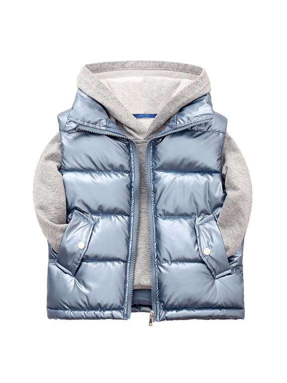 Shiny Puffer Vest Kids Boys Girls Stand Collar Zip‑Up Sleeveless Gilet Lightweight Padded Glossy Shell Fabric Casual Layering Children Outerwear With Pockets