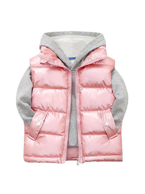 Shiny Puffer Vest Kids Boys Girls Stand Collar Zip‑Up Sleeveless Gilet Lightweight Padded Glossy Shell Fabric Casual Layering Children Outerwear With Pockets
