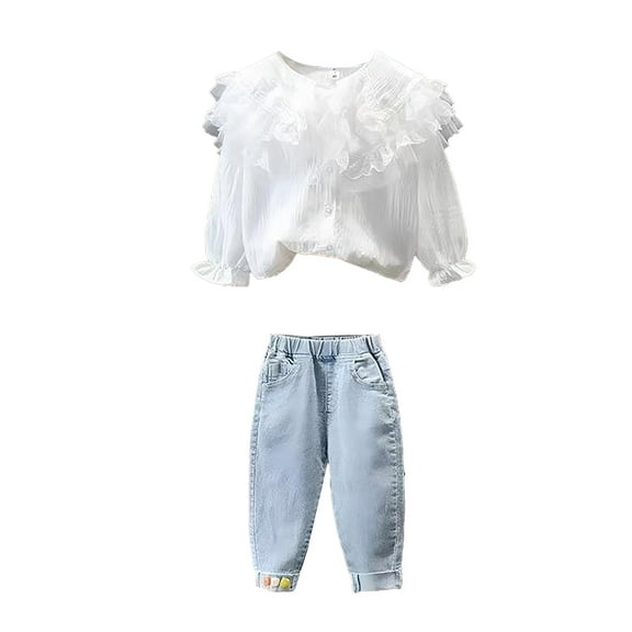 XXWXYD Spring Suit New Foreign Style Children Baby Girl Fashionable Small Net Red Denim Spring Two Piece Set for Classic Fashion Breathable(3-4 Years,White)