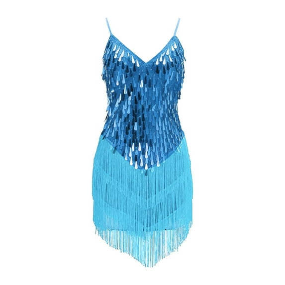 XXWXYD Stage-Ready Latin Dance Set, Sequin Fringe Tassel Skirt & Sleeveless Top, Competition Dress with 4-Way Stretch Fabric