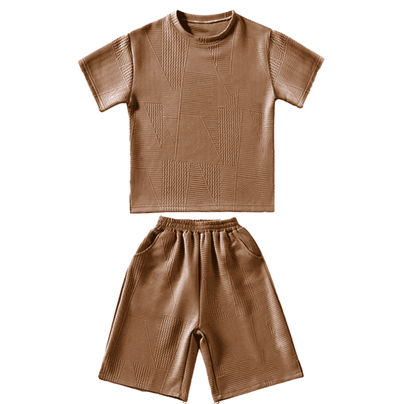 XXWXYD Summer Children's Quick Drying Short Sleeved Suit Shorts Middle Small Children Candy Colour Casual Wear Boys Sportswear for Classic Fashion Breathable(6-7 Years,Coffee)
