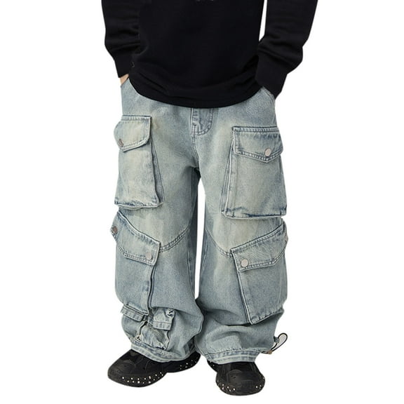 XXWXYD Teen Boys’ Oversized Cargo Jeans - Y2K Baggy Denim Pants with Elastic Waist, Skate Park Ready Streetwear Trousers with Multiple Pockets
