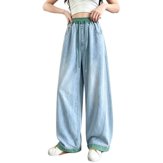 XXWXYD Teen Girls Baggy Jeans Wide Leg Denim Pants 2026 Cute Cartoon Embroidery Patchwork Jeans Y2𝖪 Vintage Wash Trendy Prepp𝗒 Pants Girls Loose Fit Palazz𝗈 Pants