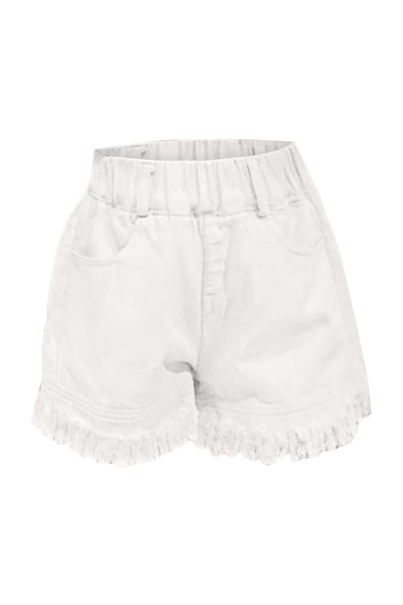 Teen Girls Denim Shorts Bermud𝖺 Jorts Wide Leg Raw Hem Elastic Waist Y2K Style Summer Casual Stretch Comfort Vintag𝖾 Fashion Solid Shorts