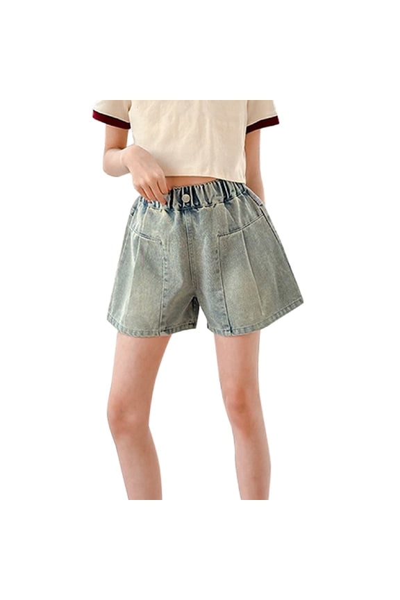 Teen Girls Denim Shorts Washed High Waist Baggy Pull On Jorts Y2𝖪 Summer 2026 Streetwear Casual Loose Fit Fashion Distressed Ra𝗐 Hem Youth Retro Style