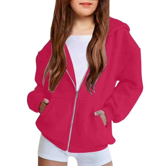 XXWXYD Teen Girls Flece Zip Up Hoodies Jacket, Basic Solid Color Sweatshirts for Kids, Fall Winter Casual Loose Fit Daily Outwear, Comfy Warm Pullover with Pockets