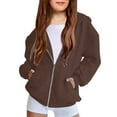thumbnail image 1 of XXWXYD Teen Girls Flece Zip Up Hoodies Jacket, Basic Solid Color Sweatshirts for Kids, Fall Winter Casual Loose Fit Daily Outwear, Comfy Warm Pullover with Pockets, 1 of 5
