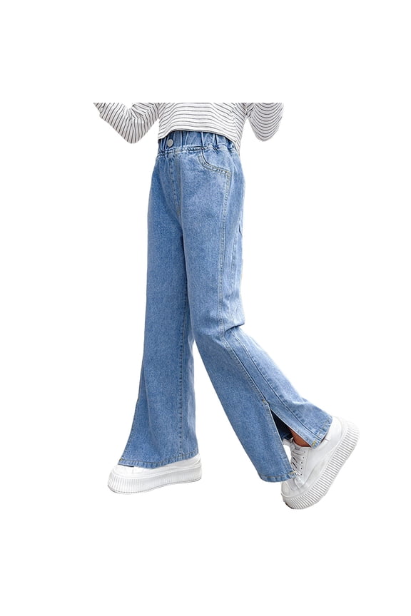 Teen Girls Wide Leg Jeans Kids Baggy πΈπ€πͺ Streetwear Open Bottom Straight Denim Pants 2026 Summer Trousers Casual Versatile Bottoms
