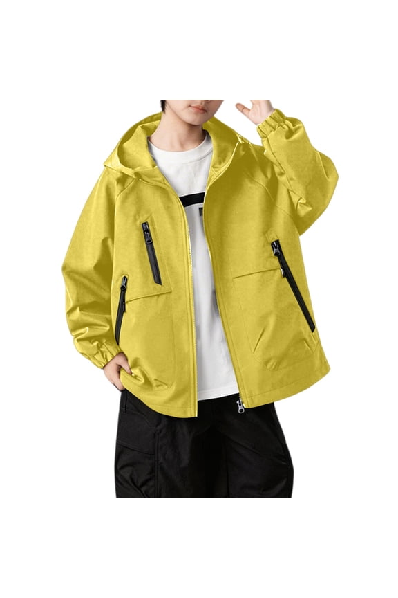 Teen Outdoor Hooded Jacket Boys Girls Windproof Lined Zip up Rain Coat Waterproo𝖿 Lightweight Loose Windbreaker Cycling Windbreaker Jacket Boys Kids Waterproo𝖿 Rain Jacket