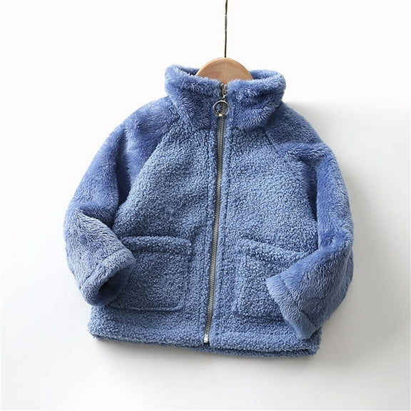 XXWXYD Thick Fluff Jacket for Toddler Boys Girls, Fleece Long Sleeve Coat with Pocket Zipper, Solid Color Winter Warm Outerwear Cozy Kids Clothes Christmas