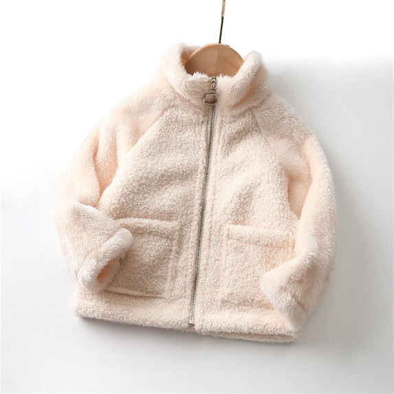 XXWXYD Thick Fluff Jacket for Toddler Boys Girls, Fleece Long Sleeve Coat with Pocket Zipper, Solid Color Winter Warm Outerwear Cozy Kids Clothes Christmas