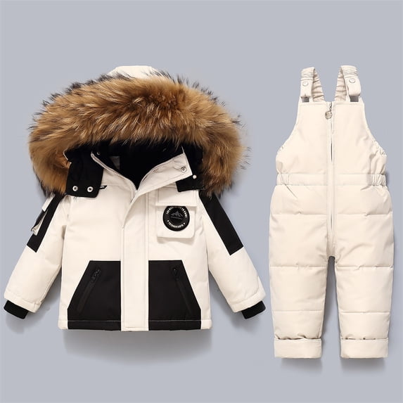 XXWXYD Toddler 2 Piece Snowsuit Set, Padded Hooded Coat and Bib Pants ...