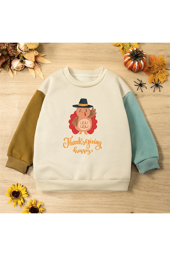 Toddler Baby Boy Girl Thanksgiving Turkey Letter Print Crewneck Sweatshirt Long Sleeve Soft Winter Holiday Outfit for Kids