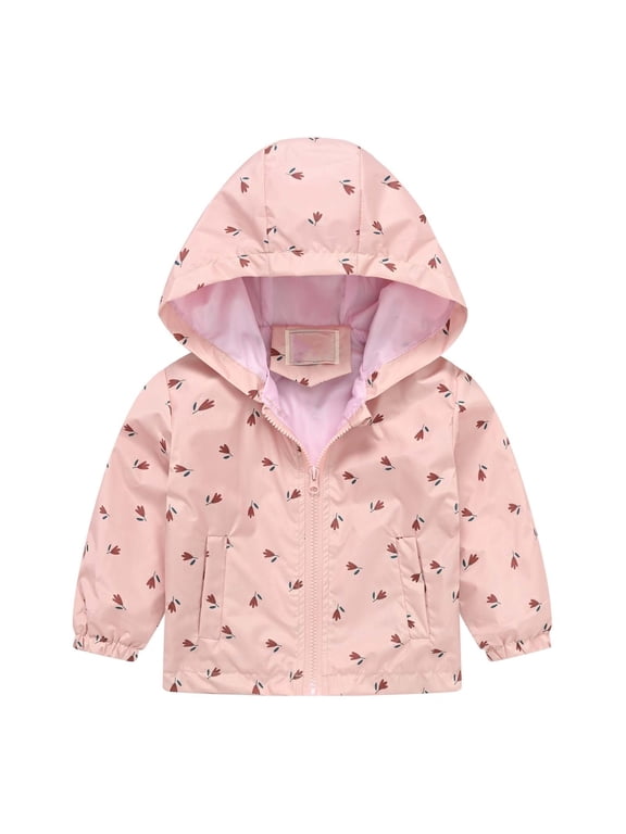 Toddler Baby Boys Girls Spring Jacket Lightweight Windbreaker Raincoat Hooded Zip Up Outerwear with Cute Cartoon Graphic for Outdoor Play