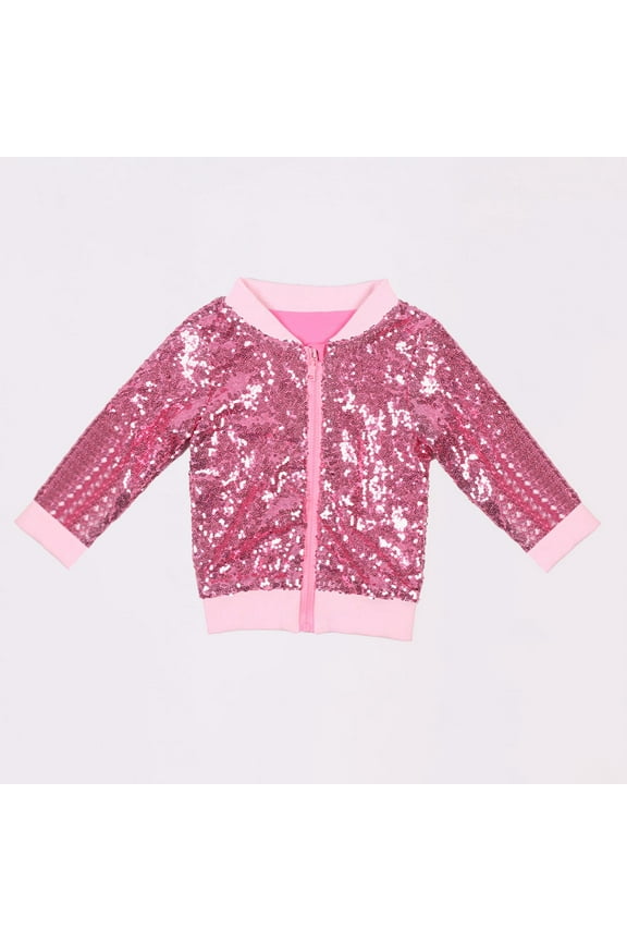 Toddler Baby Boys Girls Windproof Casual Jacket, Sequins Glitter Long Sleeve Zipper Coat for Fall Winter Outdoor Playtime Activities