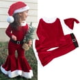 thumbnail image 1 of XXWXYD Toddler Baby Girls Christmas Outfit Set Velvet Long Sleeve Top Bell Bottoms Flare Jumpsuit with Hat Holiday Par𝗍y Wear Xmas Festive Dress Costum𝖾, 1 of 8