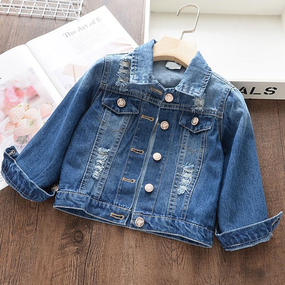 XXWXYD Toddler Baby Girls Kids Jean Jacket Denim Long Sleeve Button Top Coat Casual Outerwear Lightweight Warm Fall Winter
