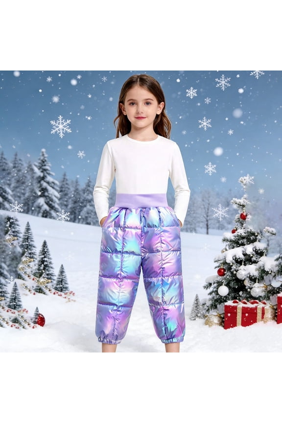 Toddler Baby Snow Puffer Pants Boys Girls Thick Quilted Down Warm Insulated Windproof 𝖶aterproof Ski Trousers Elastic Waist Kids Winter Gear