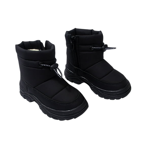 XXWXYD Toddler Boota Zipper Cold Adhesive Plus Velvet Children's Snow Boots Korean Thick Boys and Girls Warm Cotton Boots for Simple Casual Non Slip Breathable Shoe(3.5-4 Years,Black)