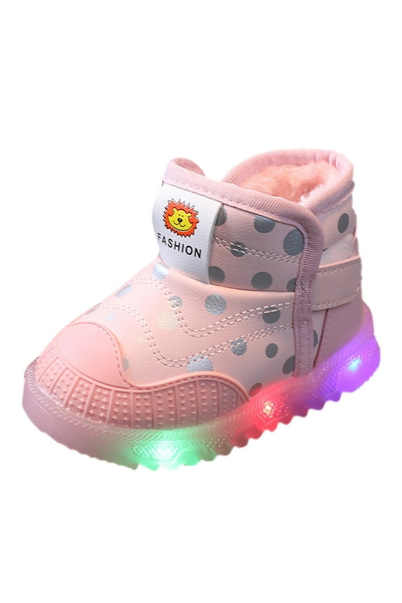 Toddler Boots Toddler Warm Children Luminous Cotton Light Boots Led Baby Girls Boys Kids Shoes Winter Casual Shoes for Simple Non Slip Breathable Shoe(12-18 Months,Pink)