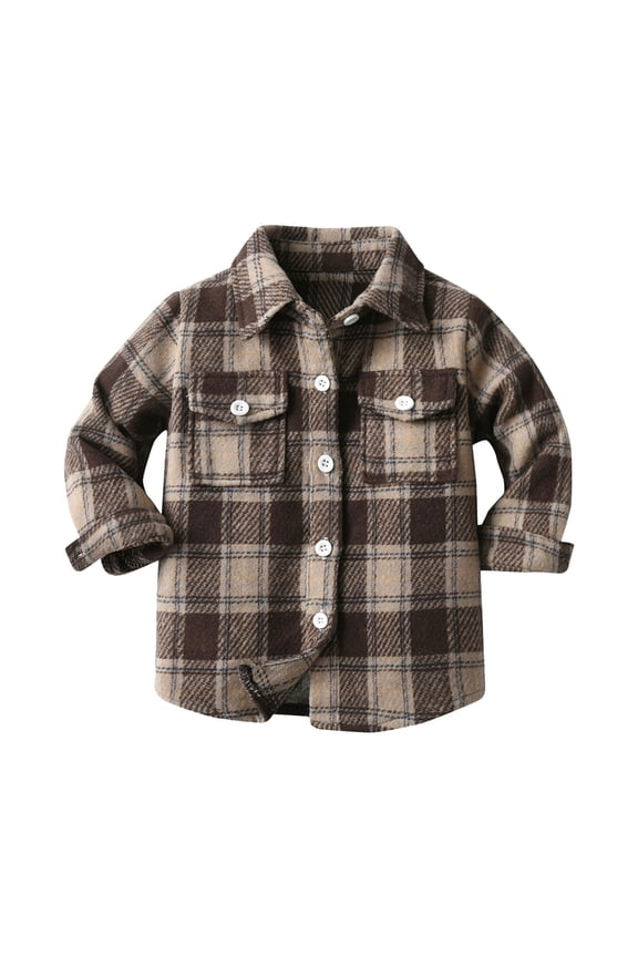 Toddler Boys Girls Flannel Plaid Shirt Button Down Long Sleeve Jacket Lapel Shacket Coat Casual Outwear Fall Winter Cozy Warm Button Up Tops
