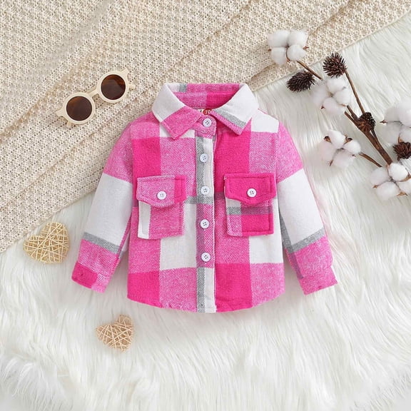 XXWXYD Toddler Boys Girls Flannel Shacket Plaid Long Sleeve Lapel Button Down Shirt Jacket Coats for Kids Fall Winter